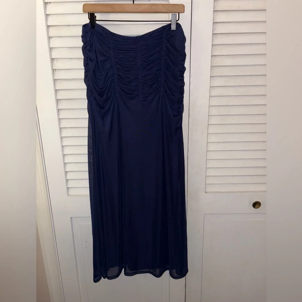 Anthropologie Maeve Ruched Yoke Column Maxi Skirt XL Navy NWT - Picture 6 of 8